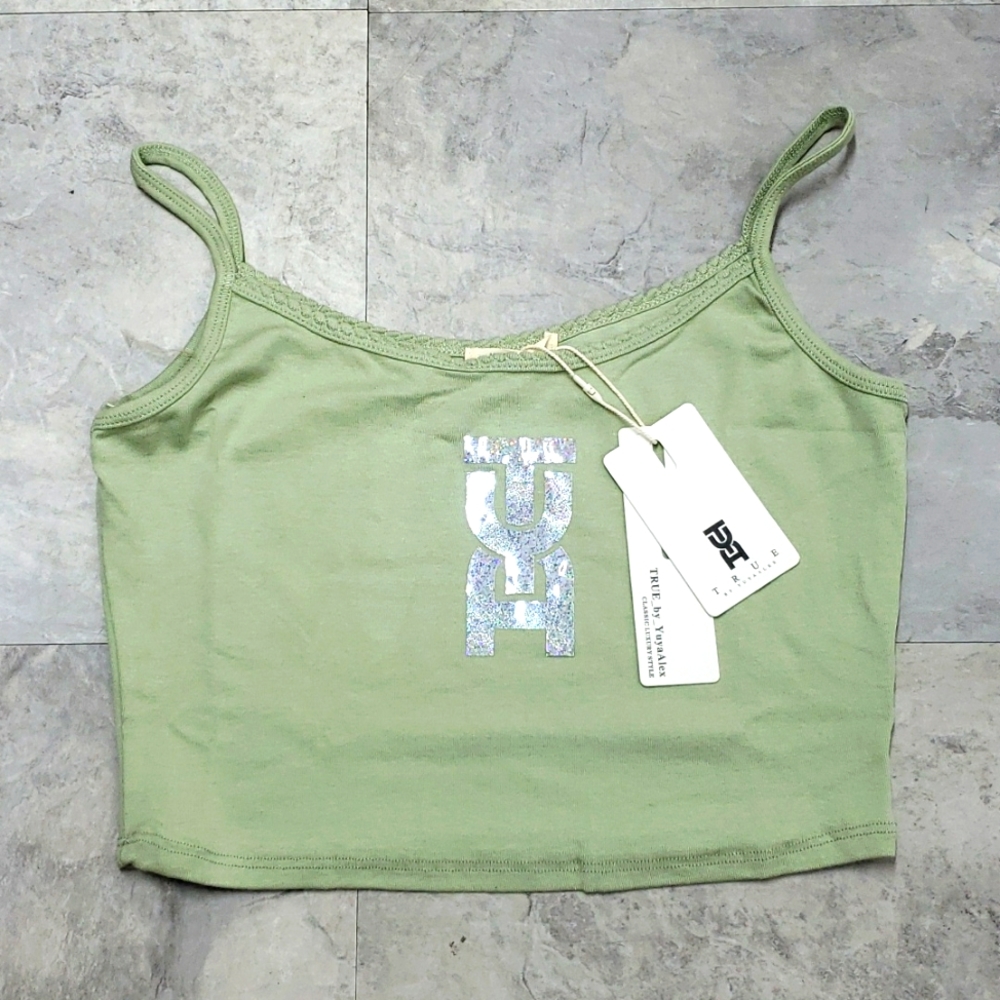 FINAL PRICE #10147B-2 🔥Cami Crop Top,Sage Green,Size L.